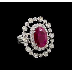 GIA Cert 4.22 ctw Ruby and Diamond Ring - 14KT White Gold