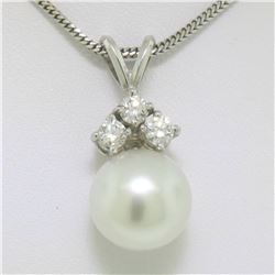 14k White Gold 0.48 ctw VS Diamond Large 12mm Pearl Pendant w/ 18" Chain