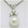 14k White Gold 0.48 ctw VS Diamond Large 12mm Pearl Pendant w/ 18" Chain
