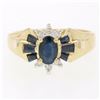 14k Solid Yellow Gold 0.90 ctw Prong Set Oval & Baguette Sapphire Diamond Ring