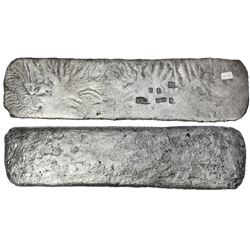 Silver "tumbaga" bar #M-90, 3145 grams, marked with owner/assayer B~Vo, serial RL and fineness iV9cc