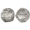Image 1 : Potosi, Bolivia, cob 8 reales, Philip II, assayer B (3rd period, small-B variety), Grade 1.
