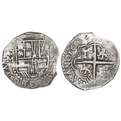 Potosi, Bolivia, cob 8 reales, 1617M, castles rotated 90 degrees clockwise, Grade 1.