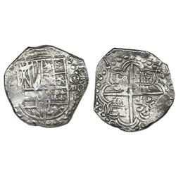 Potosi, Bolivia, cob 8 reales, (16)21(T), quadrants of cross and upper half of shield transposed, Gr