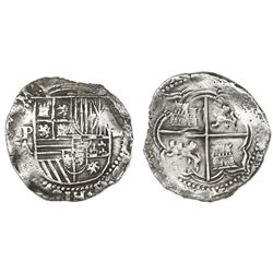 Potosi, Bolivia, cob 4 reales, Philip II, assayer A, Grade 1.