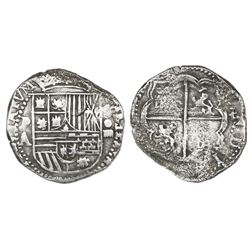 Potosi, Bolivia, cob 4 reales, Philip II, assayer A, Grade 1.