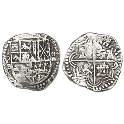 Potosi, Bolivia, cob 4 reales, Philip II, assayer B (5th period), Grade 1.