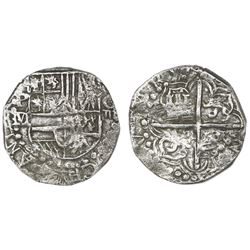 Potosi, Bolivia, cob 4 reales, Philip III, assayer M/Q, rare, Grade 1.