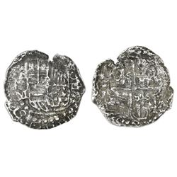 Potosi, Bolivia, cob 4 reales, Philip III, assayer M, quadrants of cross transposed, 16 points (Grad