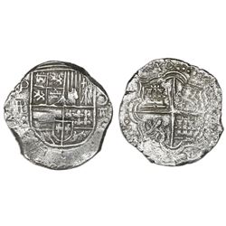 Potosi, Bolivia, cob 4 reales, 1618PAL, very rare, Grade 1.