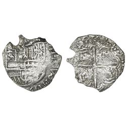 Potosi, Bolivia, cob 4 reales, Philip III, assayer not visible, quadrants of cross transposed, Grade