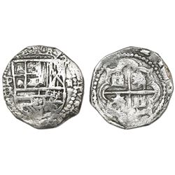 Potosi, Bolivia, cob 2 reales, Philip III, assayer RL (curved leg), Grade 1.