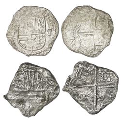 Lot of two Potosi, Bolivia, cob 2 reales, Philip III, assayer not visible, Grades 2 and 4.