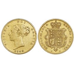 Great Britain (London, England), gold half sovereign, Victoria (young head), 1844.