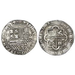 Lima, Peru, cob 8 reales, Philip II, assayer Diego de la Torre, P-8 to left, *-oD to right.