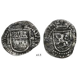 Lima, Peru, cob 1/4 real, Philip II, assayer Diego de la Torre, P-* flanking castle.