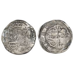 Potosi, Bolivia, cob 2 reales, Philip II, assayer B (1st period).