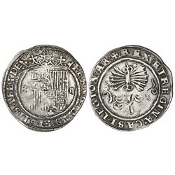Seville, Spain, 2 reales, Ferdinand-Isabel, assayer eight-point star on reverse, mintmark S to left