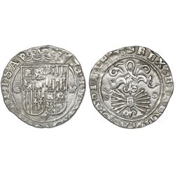 Granada, Spain, 1 real, Ferdinand-Isabel, assayer R to right, mintmark G to left of shield.