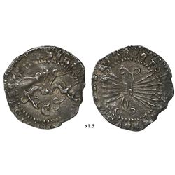 Granada, Spain, 1/4 real, Ferdinand-Isabel, cross-topped o above and mintmark Gothic G below yoke, r