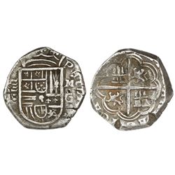 Granada, Spain, cob 4 reales, Philip II, assayer M above mintmark G to right (1597), OMNIVM legend, 