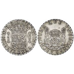 Potosi, Bolivia, pillar 8 reales, Charles III, 1769JR, regular 9 over fancy 9, no dot after king's n