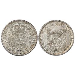 Potosi, Bolivia, pillar 8 reales, Charles III, 1770/69JR, no dot after king's name, NGC AU 55.