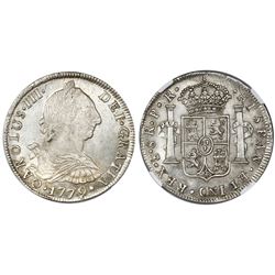 Potosi, Bolivia, bust 8 reales, Charles III, 1779PR, NGC MS 64.