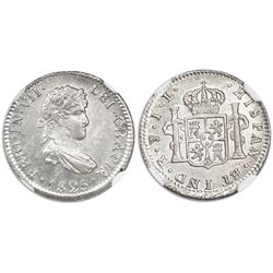 Potosi, Bolivia, bust 1/2 real, Ferdinand VII, 1825JL, NGC MS 64.