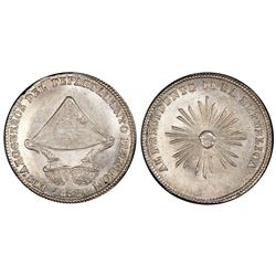 Potosi, Bolivia, 1 sol, 1852, Belzu / refiners / Bacchus sunface, PCGS MS64.
