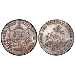 Potosi, Bolivia, 2 soles, 1855, Belzu renouncing presidency, PCGS MS64.