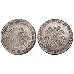 La Paz, Bolivia, 1 sol, 1857, Cordova / condor / St. George, PCGS MS62.