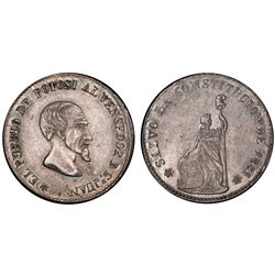 Potosi, Bolivia, 1/2 peso, 1861, Acha / Liberty, PCGS AU55.