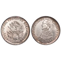 Potosi, Bolivia, 1/4 peso, (1863), Acha / condor over armor (Cochabamba issue), PCGS MS63.