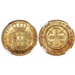 Brazil (Rio mint), gold moeda (4000 reis), Joao Prince Regent, 1812 with date as 181.2 (rare), NGC M
