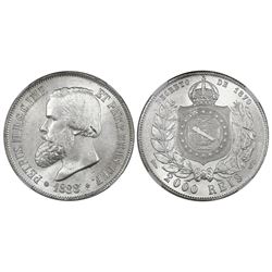 Brazil, 2000 reis, Pedro II, 1888, NGC MS 64.