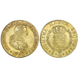 Santiago, Chile, bust gold 8 escudos, Ferdinand VI, 1760J.