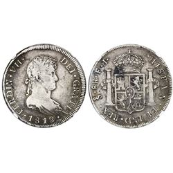 Santiago, Chile, bust 8 reales, Ferdinand VII, 1812FJ, NGC F 15.
