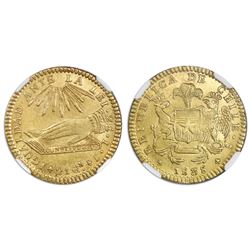 Santiago, Chile, gold 2 escudos, 1838IJ, NGC MS 63.