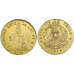 Santiago, Chile, gold 8 escudos, 1849ML (December).