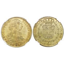 Bogota, Colombia, bust gold 8 escudos, Charles IV transitional (bust of Charles III, ordinal IV), 17