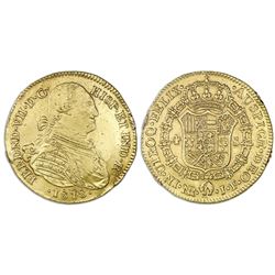 Bogota, Colombia, bust gold 4 escudos, Ferdinand VII (bust of Charles IV), 1818JF.