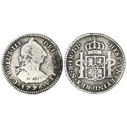 Bogota, Colombia, bust 1 real, Charles III, 1776JJ, dot between J's, rare.