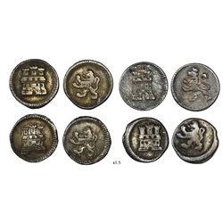 Lot of four Bogota, Colombia, 1/4R, anepigraphic issue, Charles III or IV, no dates or mintmarks or