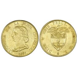 Bogota, Colombia, gold 16 pesos, 1838RS.
