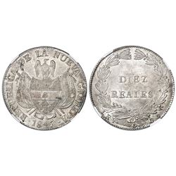 Bogota, Colombia, 10 reales, 1847, NGC MS 64+, finest known in NGC census.