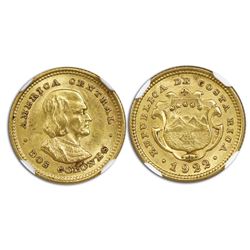 Costa Rica, gold 2 colones, 1922, Columbus, NGC MS 65.