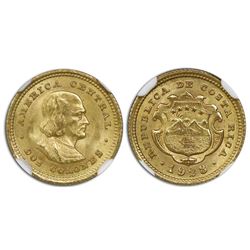 Costa Rica, gold 2 colones, 1928, Columbus, NGC MS 66.