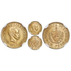 Cuba (struck at the Philadelphia mint), gold 1 peso, 1915, obverse struck-through error, NGC Mint Er