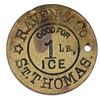 Image 1 : St. Thomas, Danish West Indies, uniface brass 1 lb ice token (GOOD FOR 1 LB ICE), Raven & Co. (ca. 1